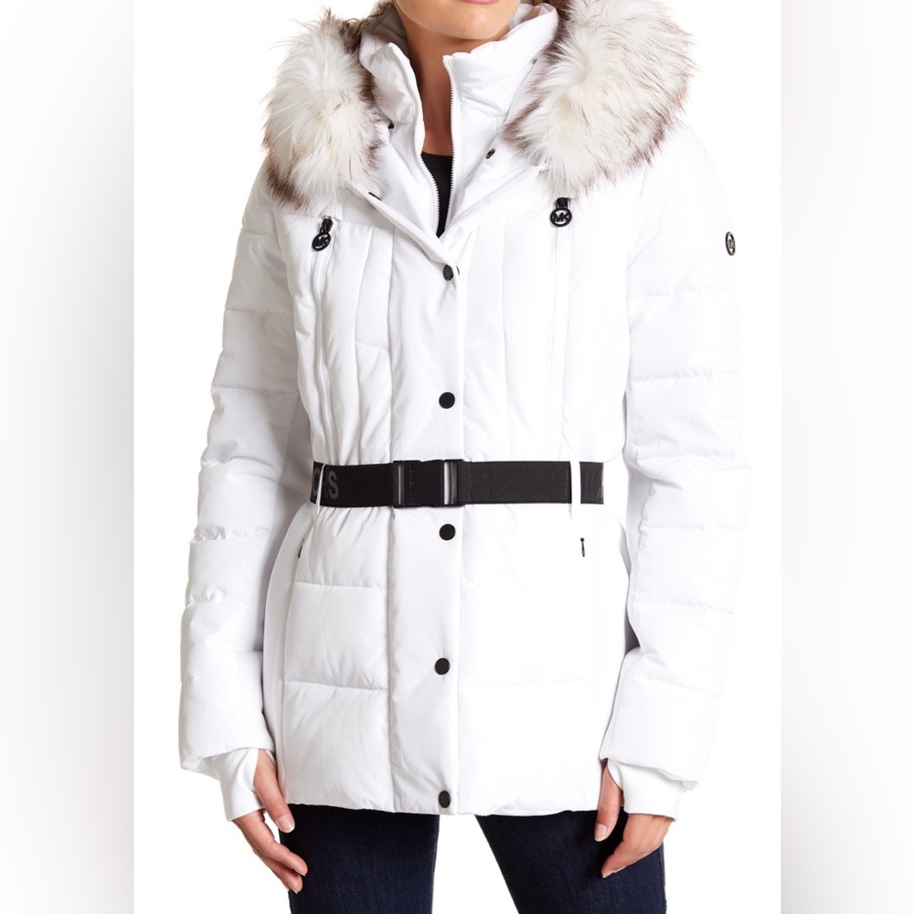 MICHAEL KORS Active Belted Faux-Fur-Trim Puffer Coat - Picture 4 of 9